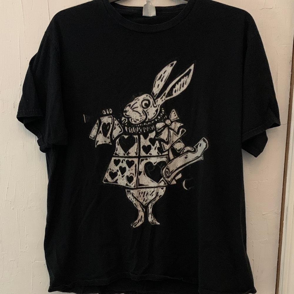 5 dollar deal. Black Graphic T-Shirt with Alice Rabbit Design